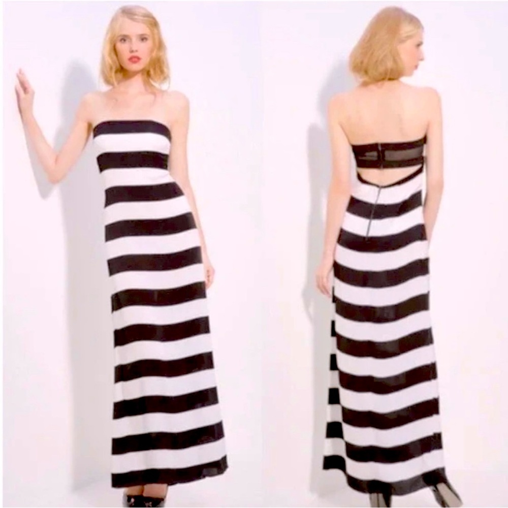 Alice & Olivia Black White Silk Stripe Maxi Dress Sz M